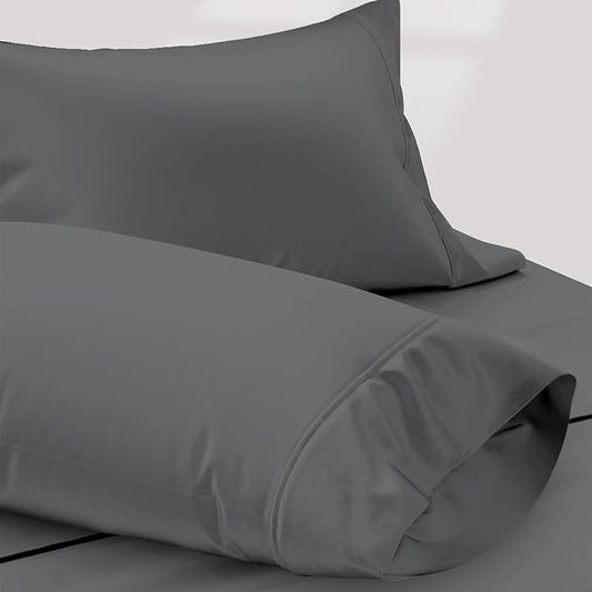 TEXAS LINEN CO. Luxury Egyptian Cotton King Pillow Cases Set of 2-1000 Thread Count Pillowcases for Sleeping, Soft, Cooling Pillow Cover, Extra Long Staple Hotel Quality Pillow Cases - Dark Grey