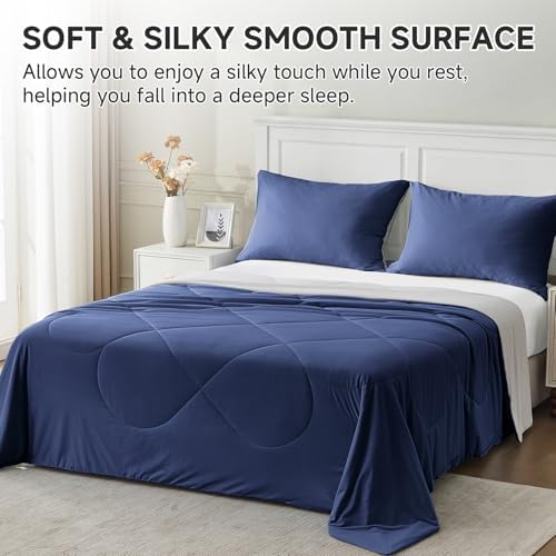 HOMFINE Cooling Comforter for Hot Sleepers Queen, Dark Blue 90"x90"
