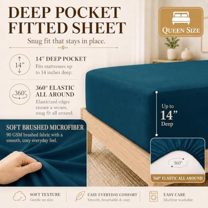 CozyLux Queen Comforter Set Lyons Blue - 7 Pieces Bed in a Bag