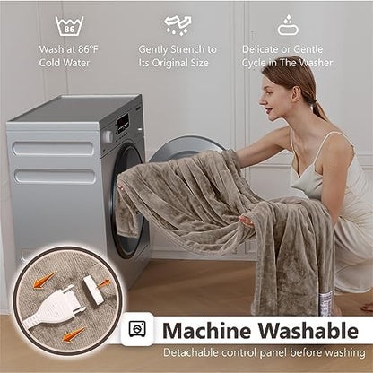 Wapaneus Heated Blanket Electric Queen Size 84"x90"-Dual Control with 10 Heat Levels 12 Timer Settings and 8 Hours Auto-Shut Off,Fast-Heating Electric Blanket,ETL Listed Machine Washable,Mushroom