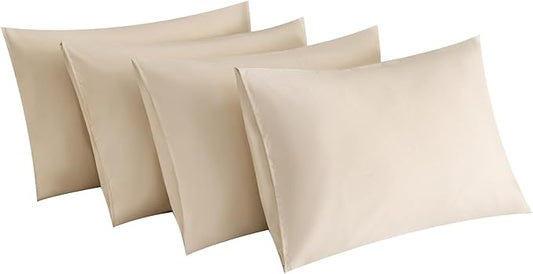 MINIPANDA Beige Pillow Cases Standard Size Set of 4 - Super Soft, Smooth and Breathable Standard Pillow Cases- Envelope Design - Machine Washable Lightweight (20X26 Inches (4 Piece))