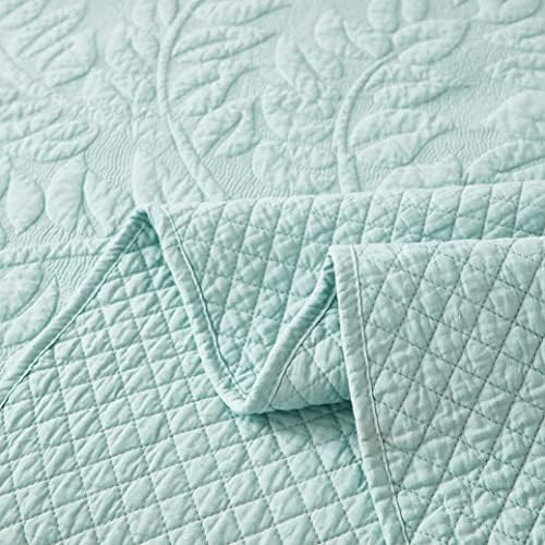MarCielo 3-Piece 100% Cotton Oversized Bedspread Lightweight Quilt Coverlet Embroidery Farmhouse Bedding Set T0 (Aruba Blue, Twin (68"x86"))