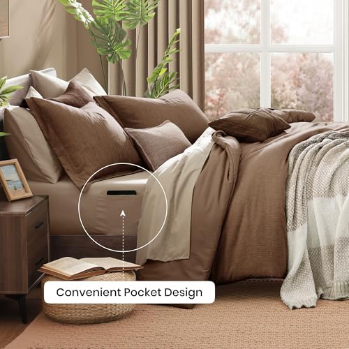 Monbix Oversized King Comforter Set 7 Pieces Brown Bed in a Bag