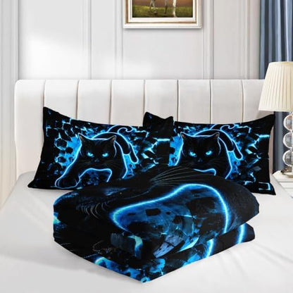 HOSIMA Neon Black Cat Comforter Twin for Kids Boys with 2 Pillowcases.