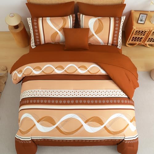 Anibedding Comforter Set Queen Size,8 Pieces Burnt Orange Bed in a Bag