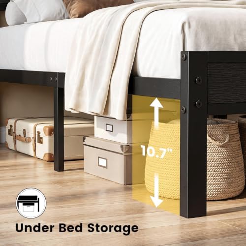 Full Size Bed Frame with 2 Fabric Drawers and Storage Headboard
