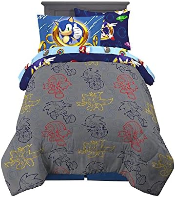 Franco Kids Bedding Super Soft Comforter and Sheet Set with Sham, 5 Piece Twin Size, Sonic The Hedgehog, Anime