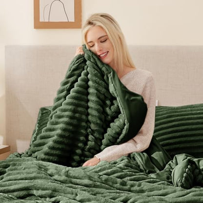 EXQ Home Fluffy Comforter Set Full Size,3 Pieces Bed Set,Olive Green