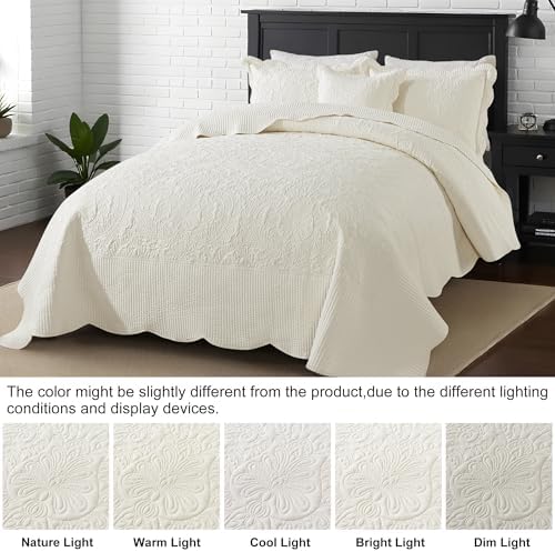 HoneiLife Oversized King Bedspreads 128x120 - California King Quilts 4-Piece, Cal King Quilt Sets,Rustic Bedding Sets King Size,Reversible Coverlets Lightweight Bedlinen Set for All Season Use-Beige