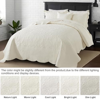 HoneiLife Oversized King Bedspreads 128x120 - California King Quilts 4-Piece, Cal King Quilt Sets,Rustic Bedding Sets King Size,Reversible Coverlets Lightweight Bedlinen Set for All Season Use-Beige