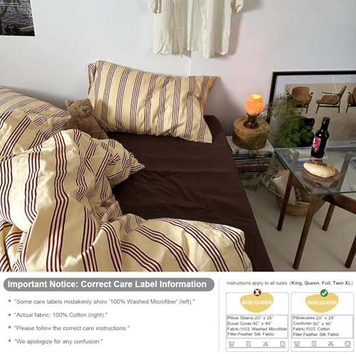 mixinni Vintage Striped Comforter Set King Size - Soft Cotton 3-Piece Boho Bedding Set (1 Comforter+ 2 Pillowcases), Rustic Red-Brown Geometric Stripes, Ultra-Soft & Breathable for All Seasons