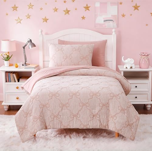 Twin Comforter Set with Sheets for Girls-5 Pieces Bow Twin Bedding Sets