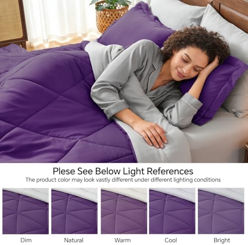 BEDELITE Full Comforter Set 7 Pieces, Reversible Purple Bed in A Bag