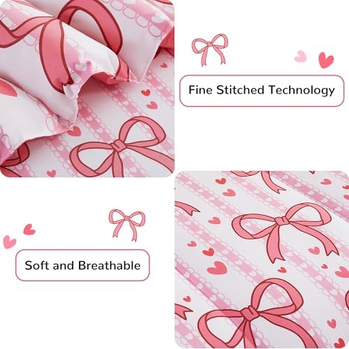 Viviland Kids Twin Bedding Sets, Girls Comforter, Bowknot