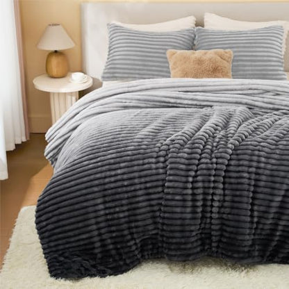 BEDELITE Fleece Twin/Twin XL Comforter Set, Fluffy Bed Set, Grey Ombre