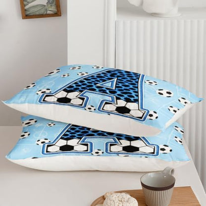 BSNTHO Soccer Comforter Set Twin Size, Blue Kids Comforter 3Pcs