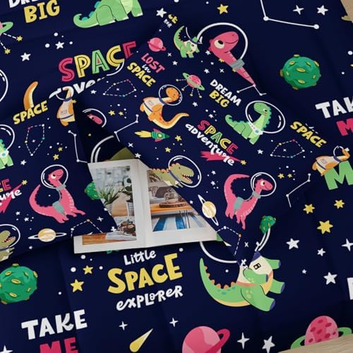 Dinosaurs in Space Twin Comforter Set，Twin Size Bedding Set for Boys Dinosaurs，with 1 Comforter with 2 Pillow Case
