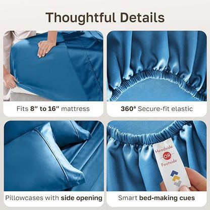 California Design Den 100% Cotton Sateen Full Bed Sheets Set, Cobalt Blue