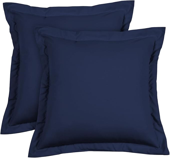 Euro Sham Covers 24x24 Set of 2 Navy Blue 600 Thread Count 100% Egyptian Cotton Pack of 2 Euro 24x24 Pillow Covers Cushion Cover Cases Soft Skin Friendly European Size Decorative Square Pillow Shams