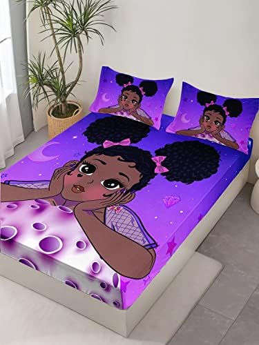 HOSIMA Black Girl Magic Queen Bedding Sets,1 Fitted Sheet+2 Pillowcases.