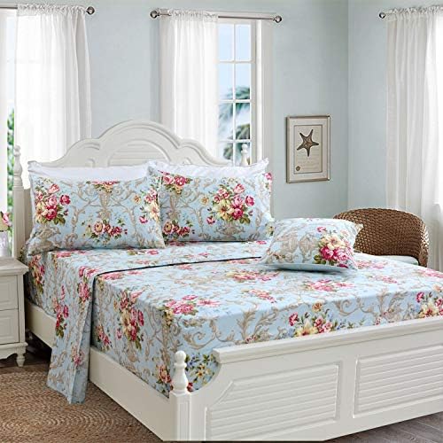 FADFAY Shabby Floral Bedding Elegant Peony Sheets Set Luxury Bedding Collections 800 Thread Count 100% Egyptian Cotton Deep Pocket, 4 Piece-Twin XL Size