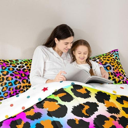 Leopard Print Comforter Set for Girls Kids Women Neon Rainbow Leopard Fur Bedding Set Mottled Exotic Panthera Skin Comforter Room Decor Colorful Camouflage Safari Theme Duvet Set King Size Quilt Set