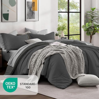 Monbix Oversized Queen Comforter Set 7 Pieces Dark Grey Bed in a Bag