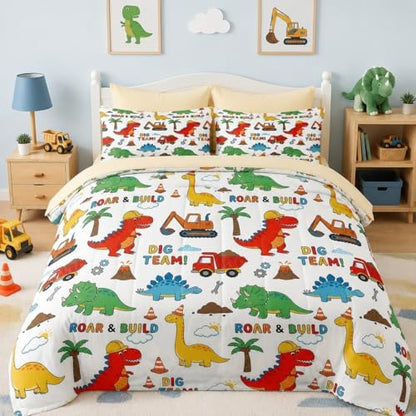 Nesker Queen Comforter Set for Boys, 7 Pieces Dinosaur Bedding for Kids