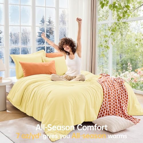 MUXHOMO California King Comforter Set, All Season Ultra Soft Down Alternative Bedding - 3 Piece Lightweight Bed Set Includes 1 Comforter (104"x96") and 2 Pillow Shams (20"x36"), Cream Yellow