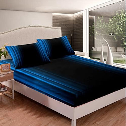 Feelyou Geometric Abstract Ombre Bed Sheets Kids Teens Blue and Black Striped Sheet Set Decor Modern Fashion Bed Set Bedroom Collection 4Pcs Queen Size