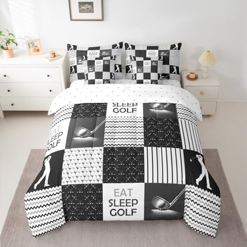 Erosebridal Golf Bedding Comforter Set with Sheets - Sports Twin Bedding Sets for Boys, 7 Pieces Golf Patchwork Comforter Sets for All Season, Lightweight Soft Sports Themed Bed in A Bag