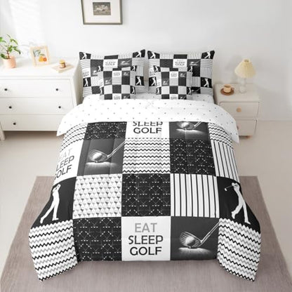 Erosebridal Golf Bedding Comforter Set with Sheets - Sports Twin Bedding Sets for Boys, 7 Pieces Golf Patchwork Comforter Sets for All Season, Lightweight Soft Sports Themed Bed in A Bag