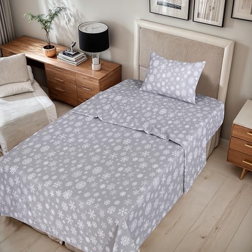 RUVANTI Flannel Sheets Set Twin Size, Snowflakes