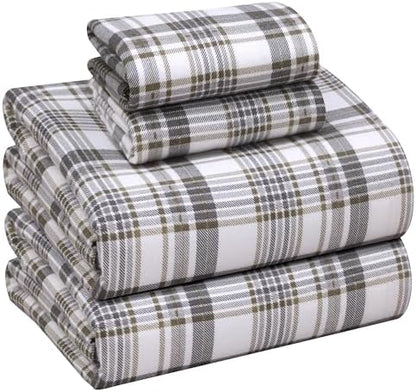 RUVANTI Flannel Sheets King Size - 100% Cotton Brushed King Size Sheets Set - Deep Pockets 16 Inches Bed Sheets - All Seasons Breathable & Extra Soft - Warm & Cozy, 4 Piece, Modest