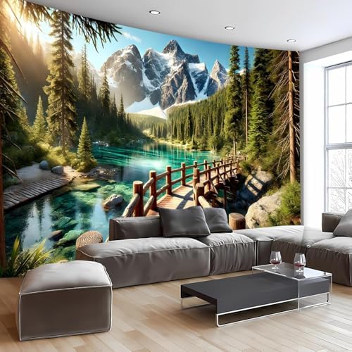FENDROM Snow Mountain Forest Tapestry Scenic Green Pine Tree Lake Landscape Backdrop Wall Mural Covering for Dorm Living Room Decor
