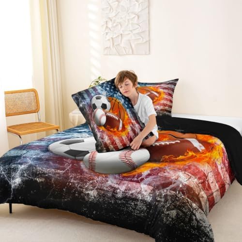 Erosebridal Sports Balls Comforter Set for Kids Boys Girls