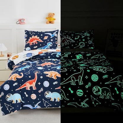 A Nice Night 5pc Glow in The Dark Dinosaur Kids Full Comforter Sets