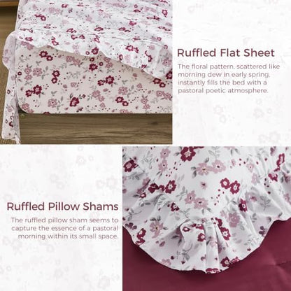 WONGS BEDDING 8PC King Comforter Set, Ruffle Comforter with Floral Sheets