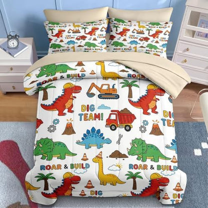 Nesker Full Comforter Set for Boys, 7 Pieces Dinosaur Bedding for Kids