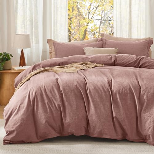 Bedsure PureWoven Cotton Comforter Set Prewashed, King, Pink Clay