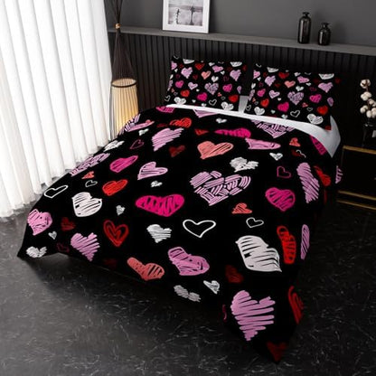 Nttopship Love Comforter Sets Full Size Heart Valentines Day Romantic Soft Bedding Set Pink Watercolor Kawaii Comforter Cartoon Love Heart Geometric Comforter Set Soft Warm Quilt 3Pcs