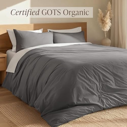 Bare Home 100% Organic Cotton Percale Duvet Cover Set (Twin/Twin XL, Grey)