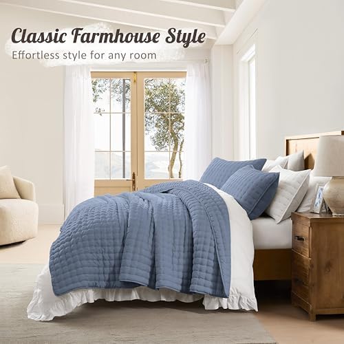 WDCOZY Cloud Soft Quilt Set, Oversized King Size, Dusty Blue 116x106 inches