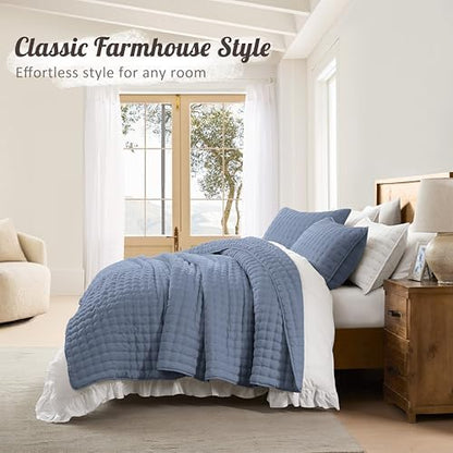 WDCOZY Cloud Soft Quilt Set, Queen Size, Dusty Blue, 3 Pieces 90x90 inches
