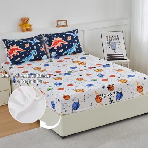 Holawakaka Glow in The Dark Space Dinosaur Kid Full Comforter Set 5-Pieces