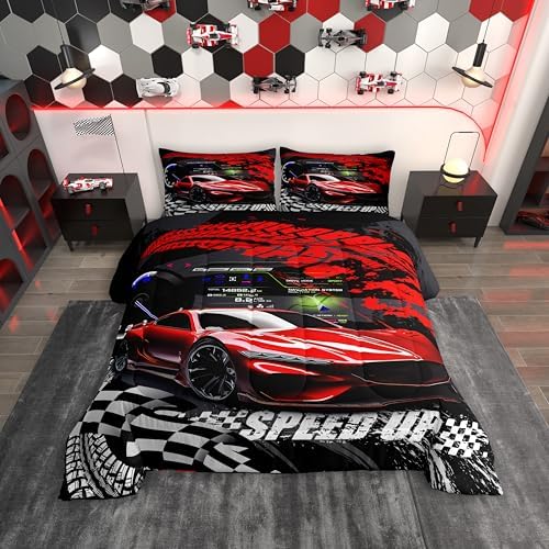 Feelyou Kids Boys Girls Red Race Car Comforter Set Full Size