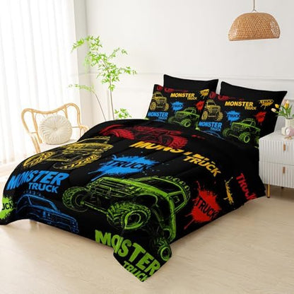 QOOMO Truck 7 Pieces Comforter Set Full Size,Car Bedding Set for Kids