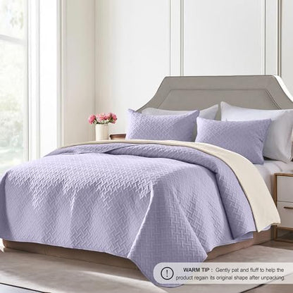 FLYMME Twin Quilt Set,Lightweight Lavender Bedspreads,Basket Weave Pattern,Ultra Soft Microfiber Bedspread Bed Coverlet 2 Pieces for All-Seasons (1 Quilt,1 Shams)