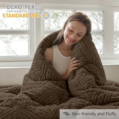 Homelike Moment Fleece Twin/Twin XL Comforter Set,Fluffy Bed Set 2 PC Brown