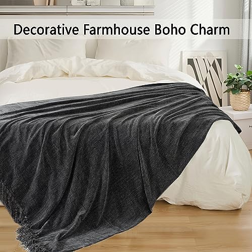 Chenille Throw Blanket for Couch 50" x 60", Dark Grey